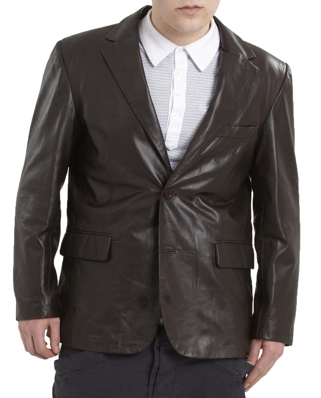 Men's TWO BUTTON Black Leather Blazer TB016 - Leather Safari