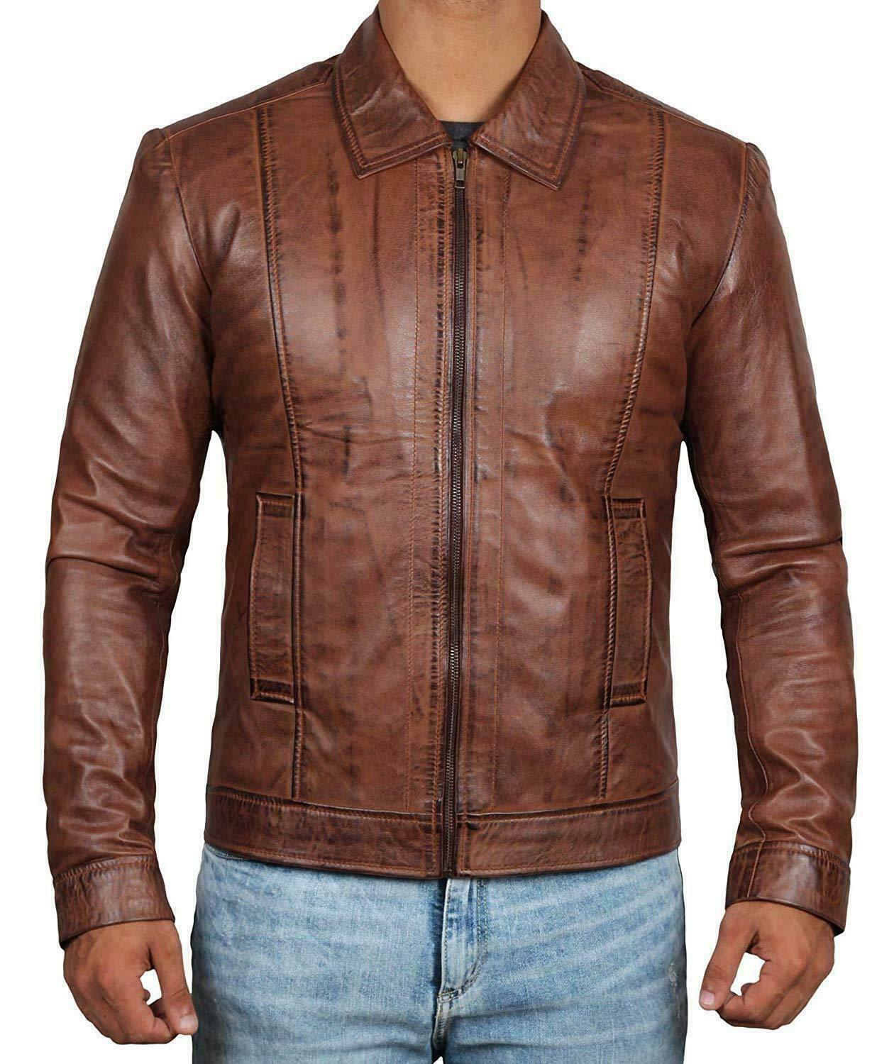 Men's Vintage Brown Leather Jacket MG03