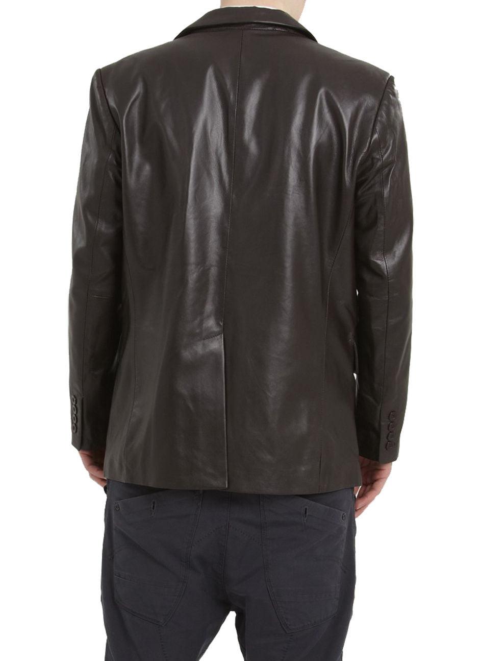 Men's TWO BUTTON Black Leather Blazer TB016 - Leather Safari