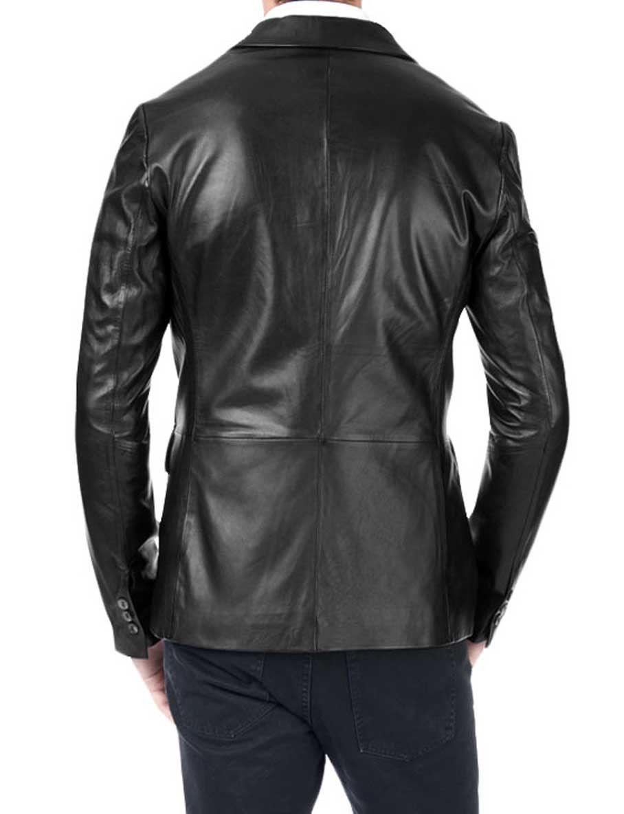Men's TWO BUTTON Black Leather Blazer TB017 - Leather Safari