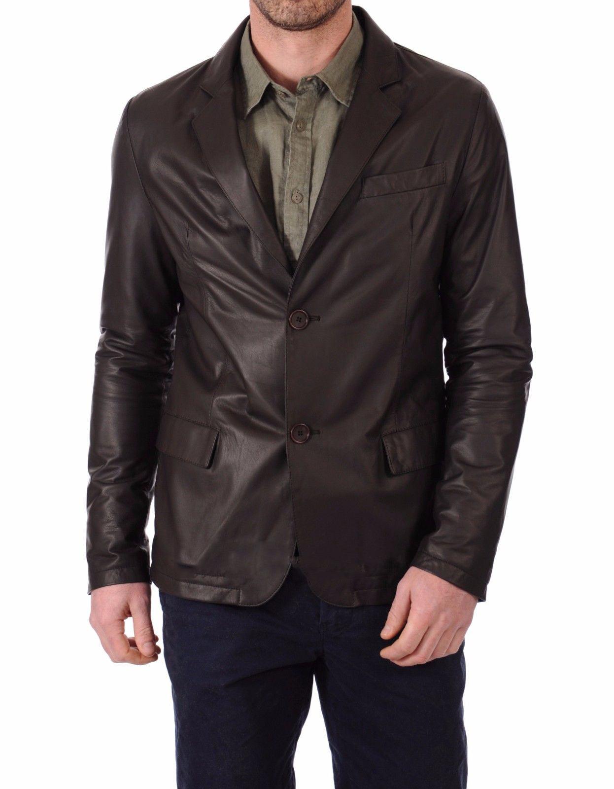Men's TWO BUTTON Dark Brown Leather Blazer TB018 - Leather Safari