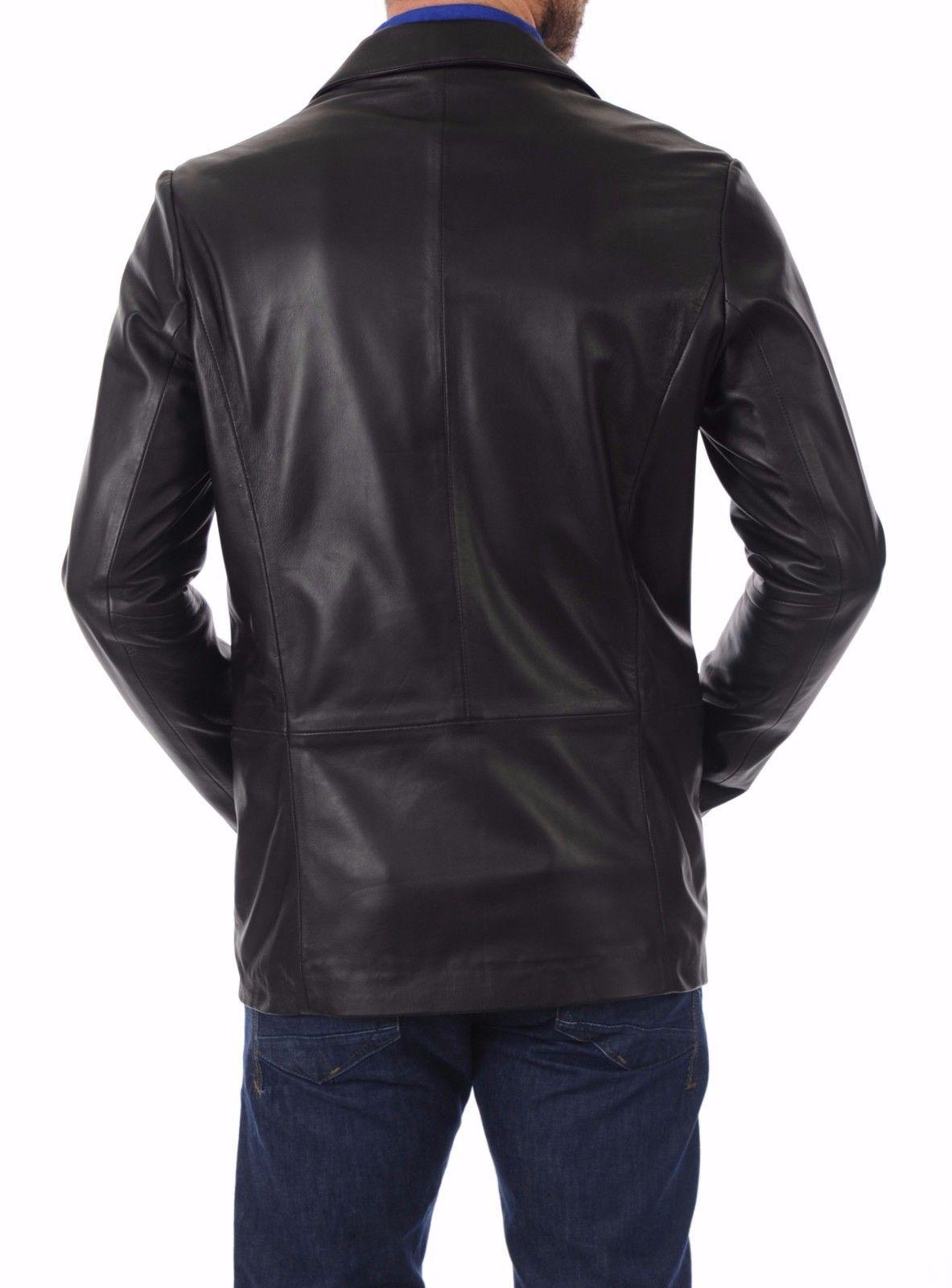 Men's TWO BUTTON Black Leather Blazer TB019 - Leather Safari