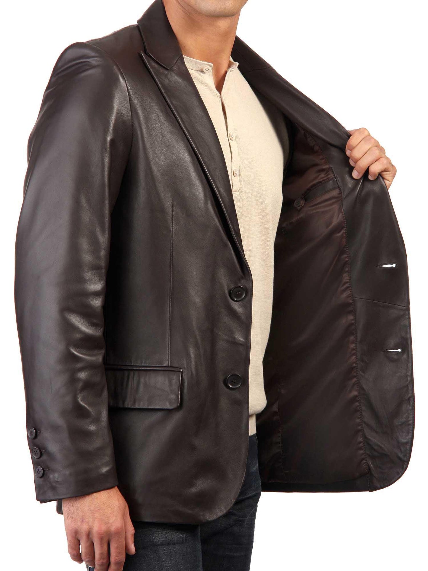 Men's TWO BUTTON Dark Brown Leather Blazer TB014 - Leather Safari