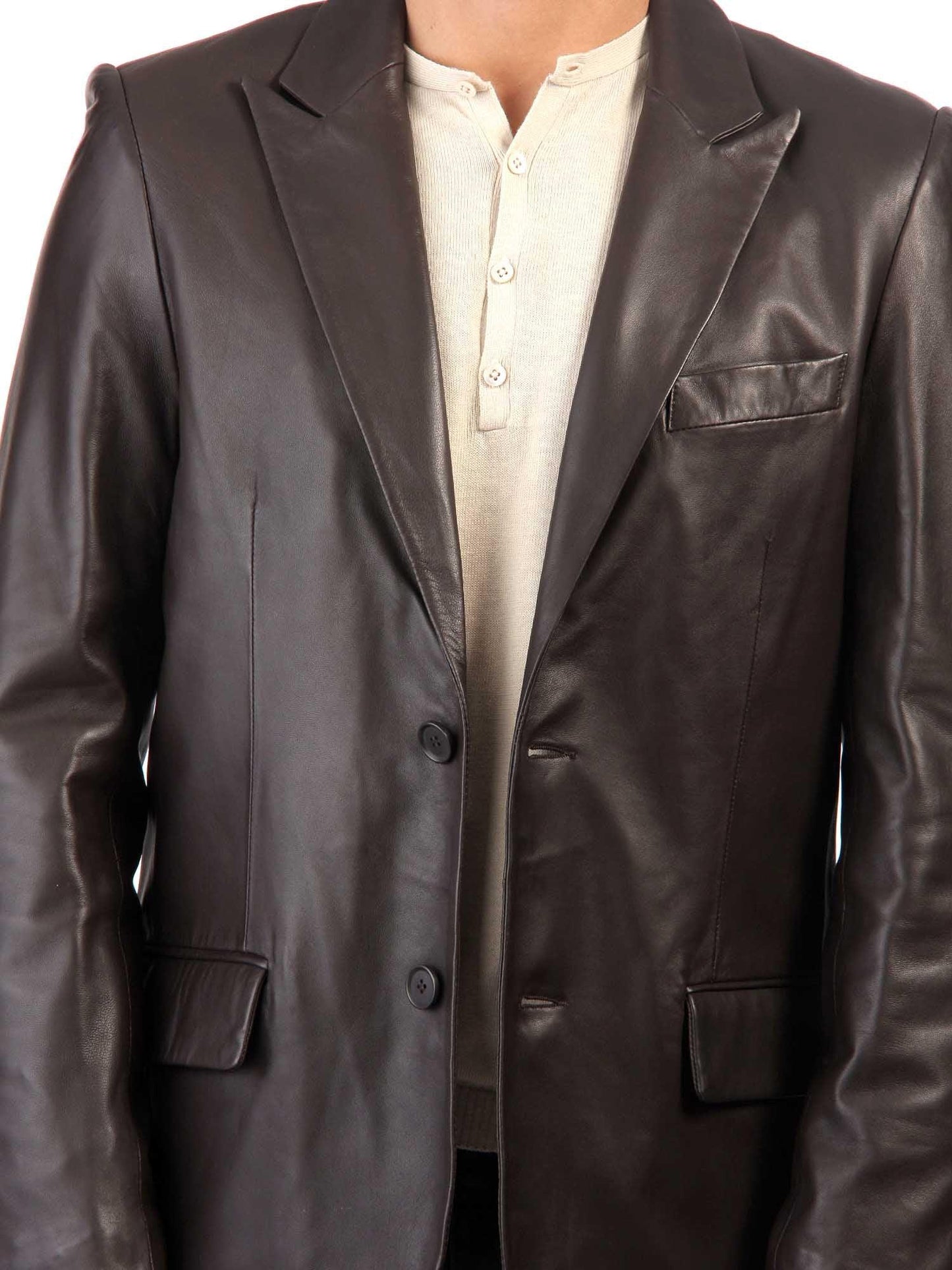 Men's TWO BUTTON Dark Brown Leather Blazer TB014 - Leather Safari