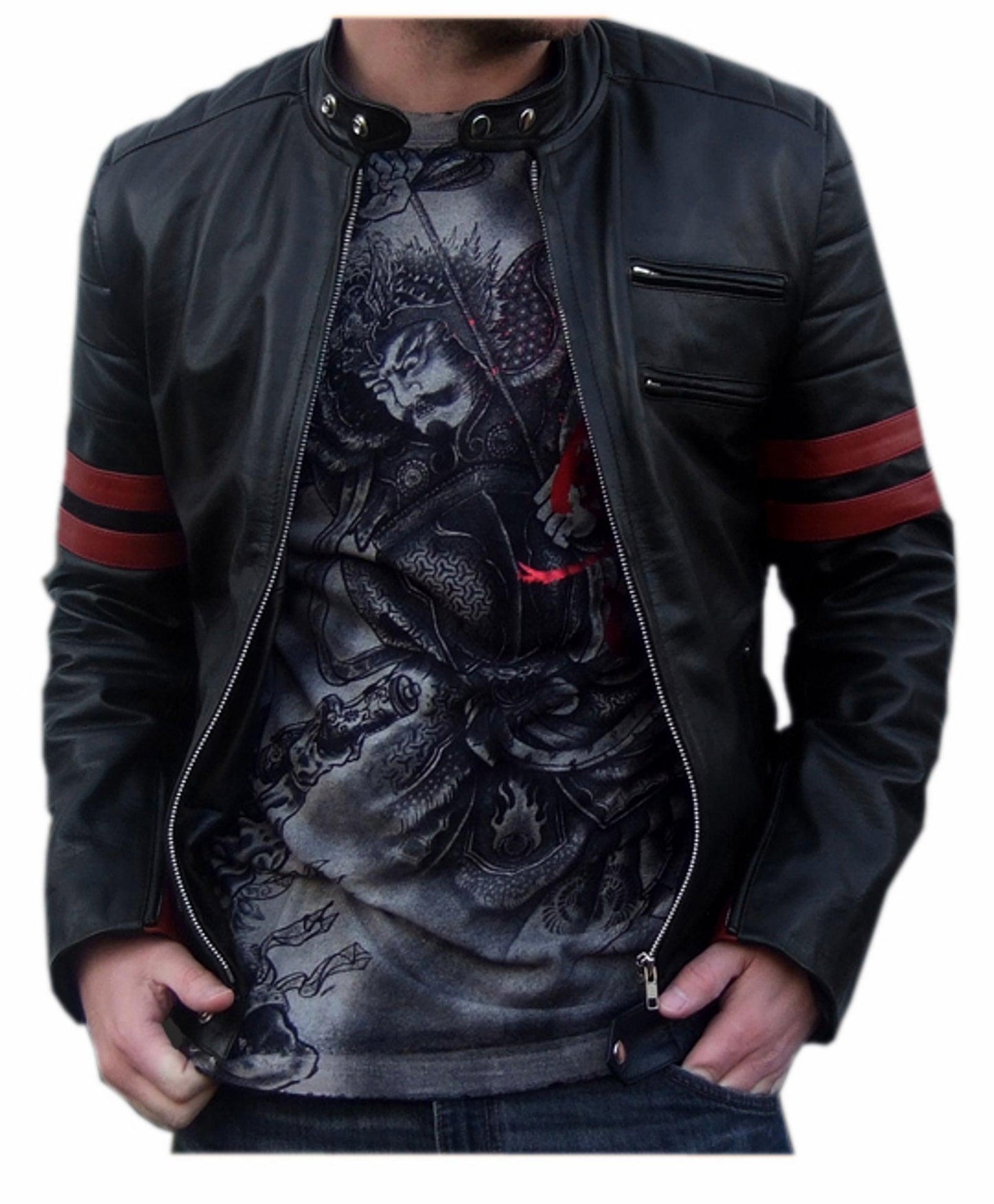 Men's Motorcycle Leather Jacket Black MJ002 - Leather Safari