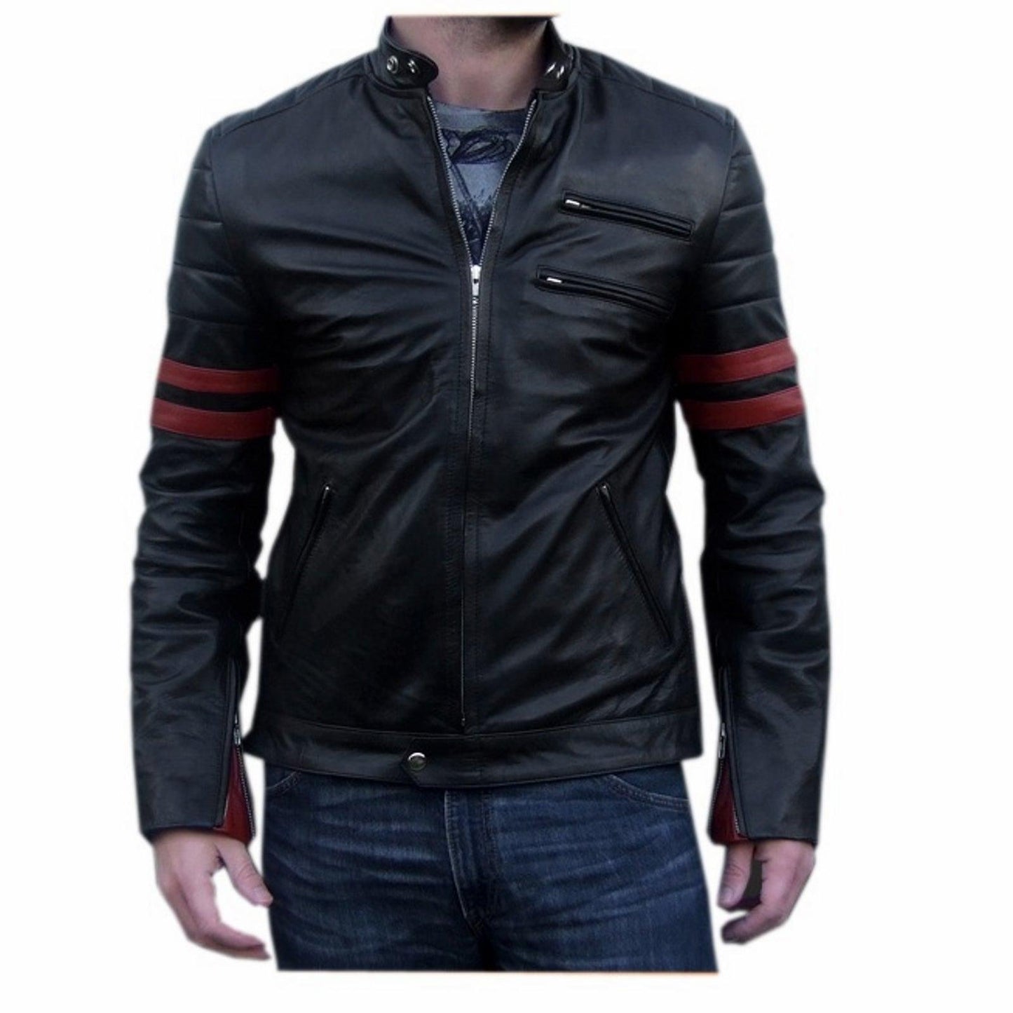 Men's Motorcycle Leather Jacket Black MJ002 - Leather Safari