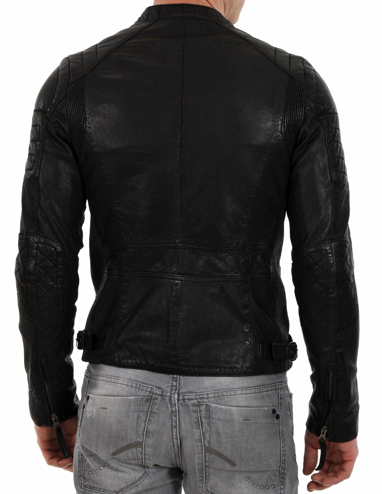 Men's Motorcycle Leather Jacket Black MJ018 - Leather Safari
