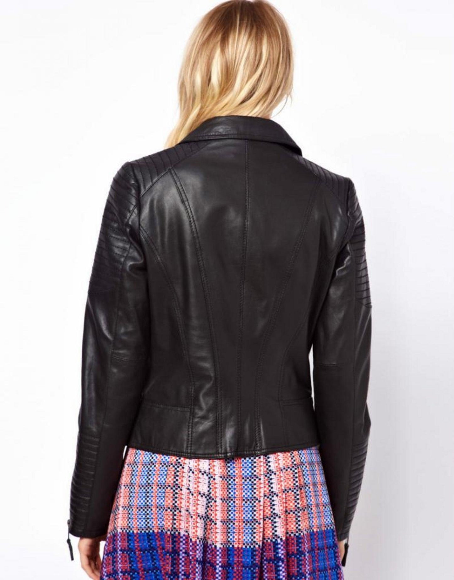 Women's Genuine Leather Motorcycle Jacket Black WJ001 - Leather Safari