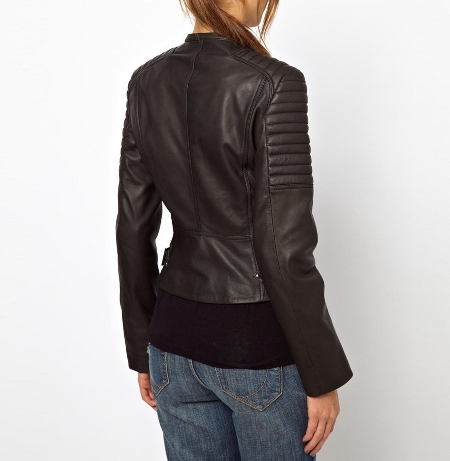 Women's Genuine Leather Motorcycle Jacket Black WJ011 - Leather Safari