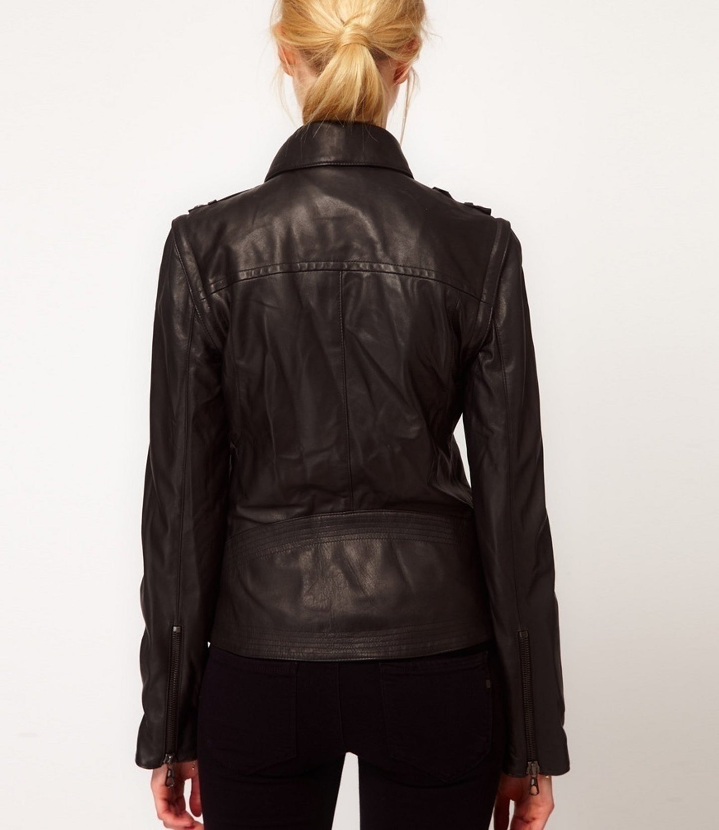 Women's Genuine Leather Motorcycle Jacket Black WJ010 - Leather Safari