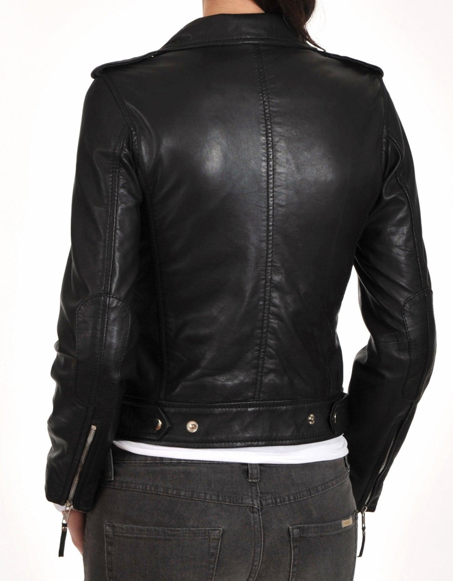 Women's Genuine Leather Motorcycle Jacket Black WJ004 - Leather Safari