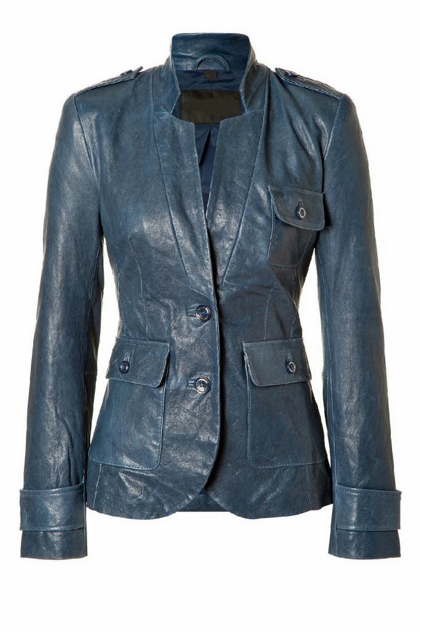Women's Genuine Leather Motorcycle Jacket Blue WJ015 - Leather Safari