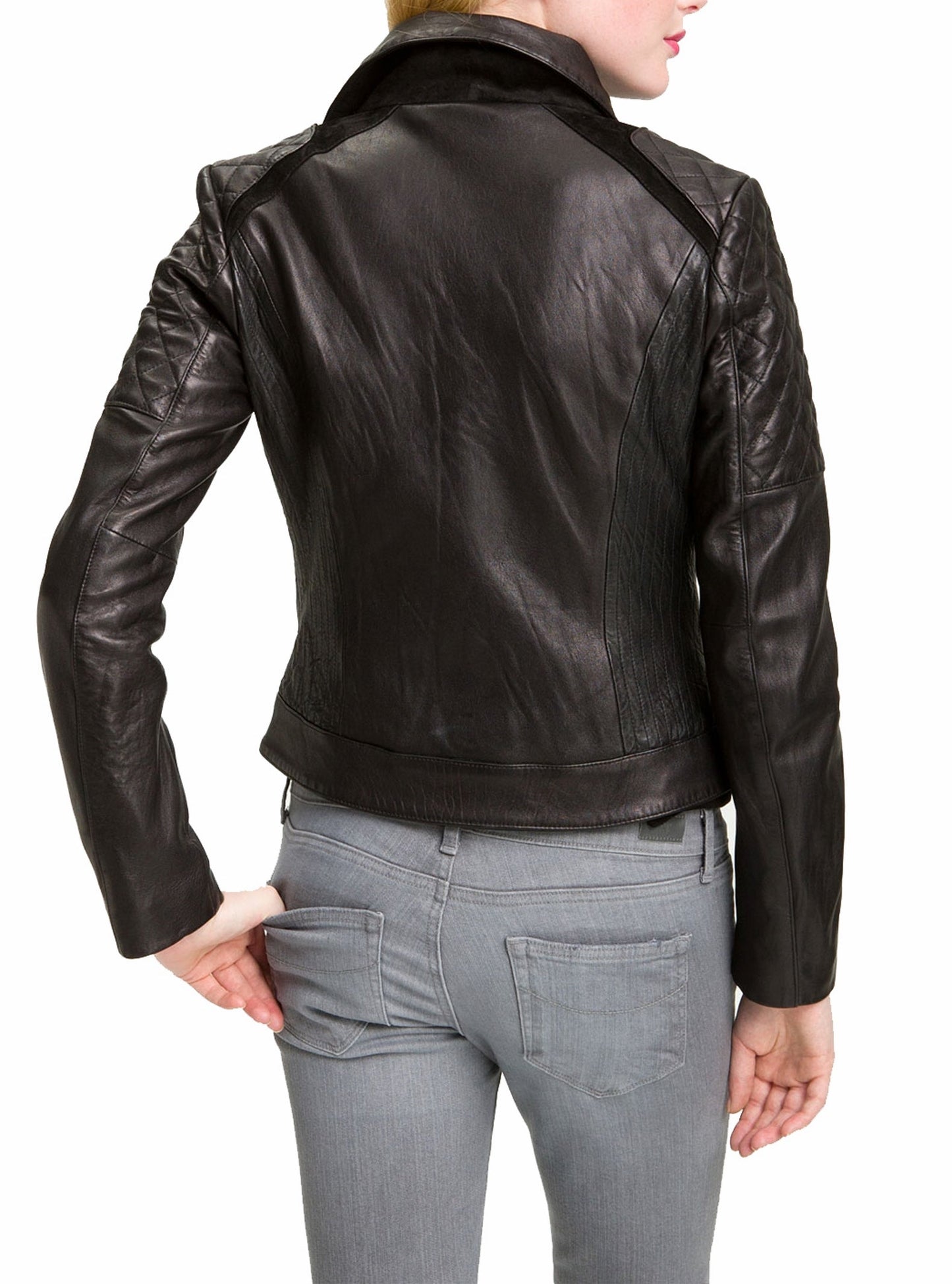 Women's Genuine Leather Motorcycle Jacket Black WJ018 - Leather Safari