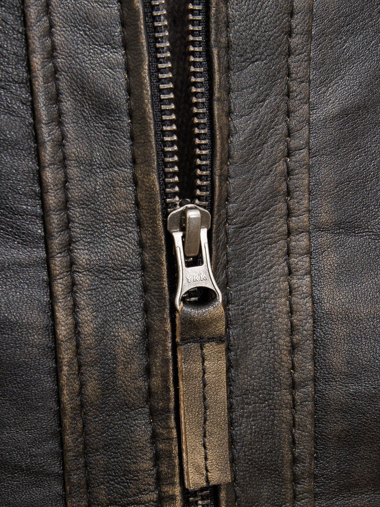 Men's Distressed Black Leather Motorcycle Jacket MG05