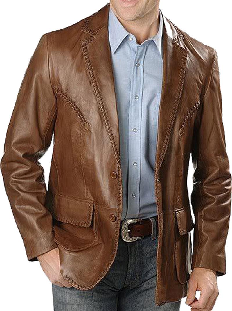Men's TWO BUTTON Leather Blazer TB004 - Leather Safari