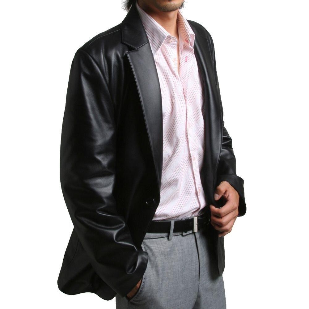 Men's ONE BUTTON Leather Blazer TB006 - Leather Safari