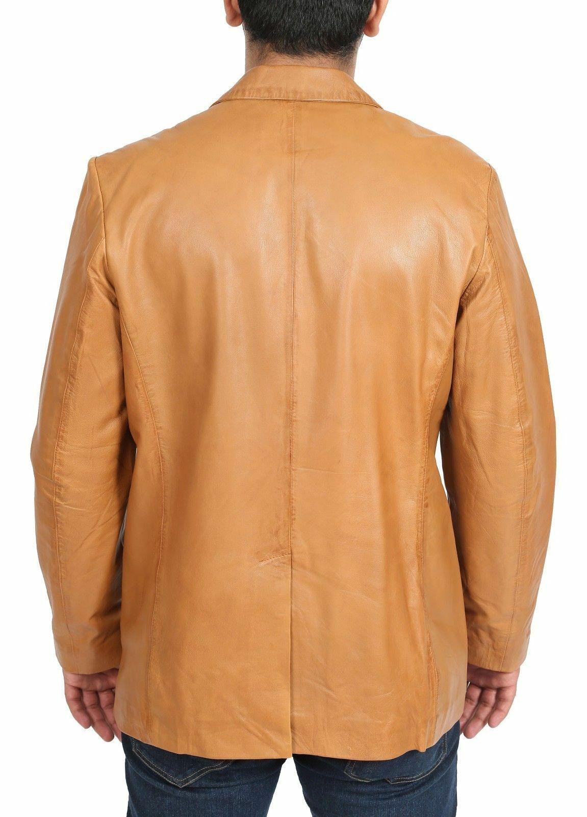 Men's THREE BUTTON Leather Blazer TB003 - Leather Safari