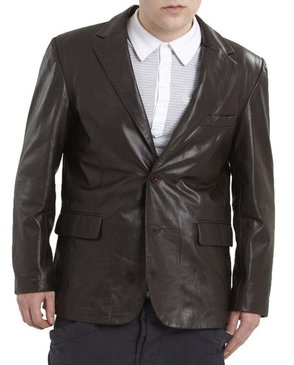 Men's TWO BUTTON Black Leather Blazer TB016 - Leather Safari