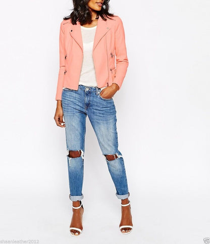 Women's Coral Genuine Leather Jacket WJ042