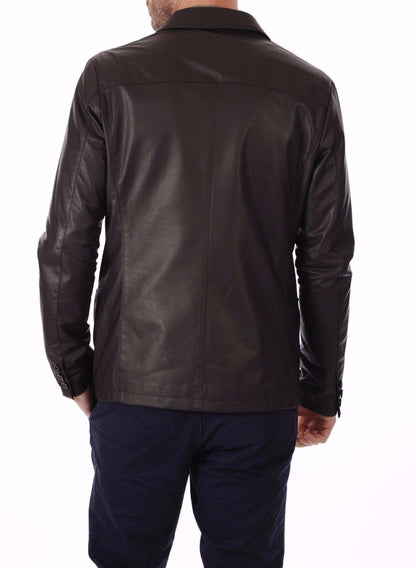 Men's TWO BUTTON Dark Brown Leather Blazer TB018 - Leather Safari