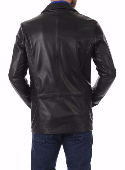 Men's TWO BUTTON Black Leather Blazer TB019 - Leather Safari