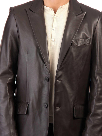 Men's TWO BUTTON Dark Brown Leather Blazer TB014 - Leather Safari