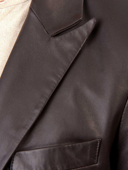 Men's TWO BUTTON Dark Brown Leather Blazer TB014 - Leather Safari