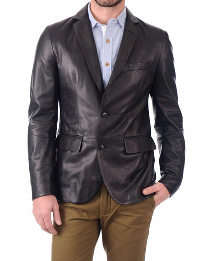 Men's TWO BUTTON Leather Blazer TB013 - Leather Safari