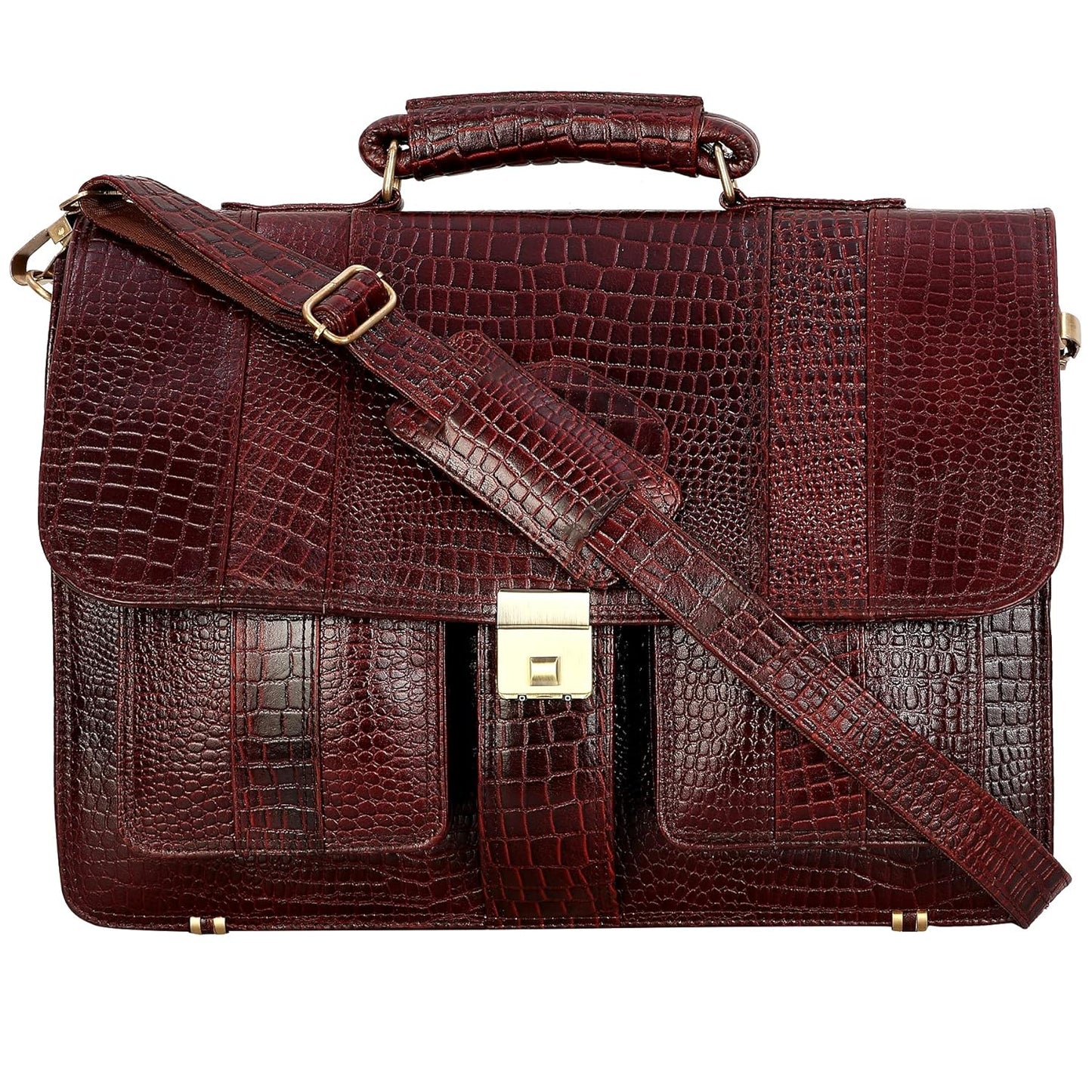 Premium Croc Brown Leather Office & Messenger Bag LB008 - Leather Safari