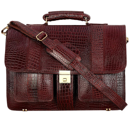Premium Croc Brown Leather Office & Messenger Bag LB008 - Leather Safari