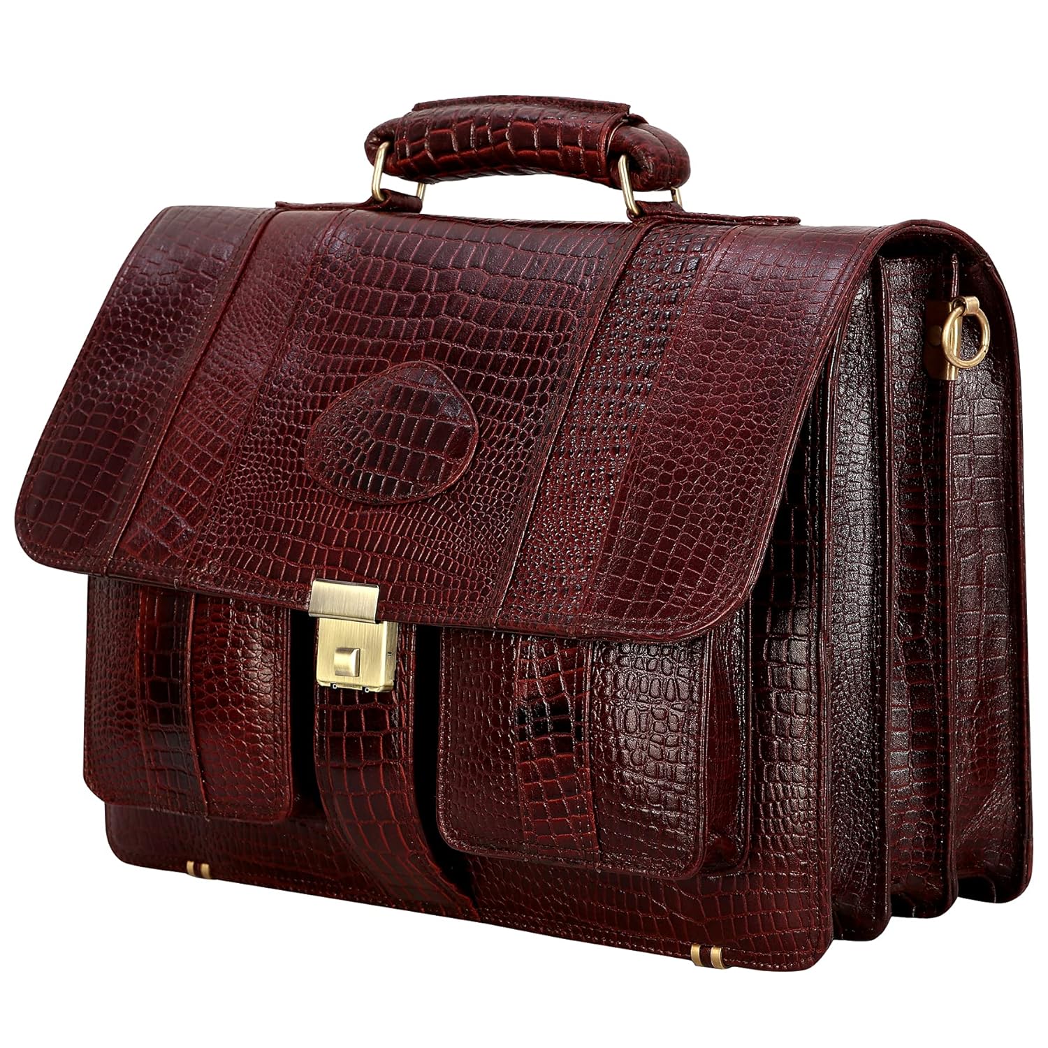Premium Croc Brown Leather Office & Messenger Bag LB008 - Leather Safari
