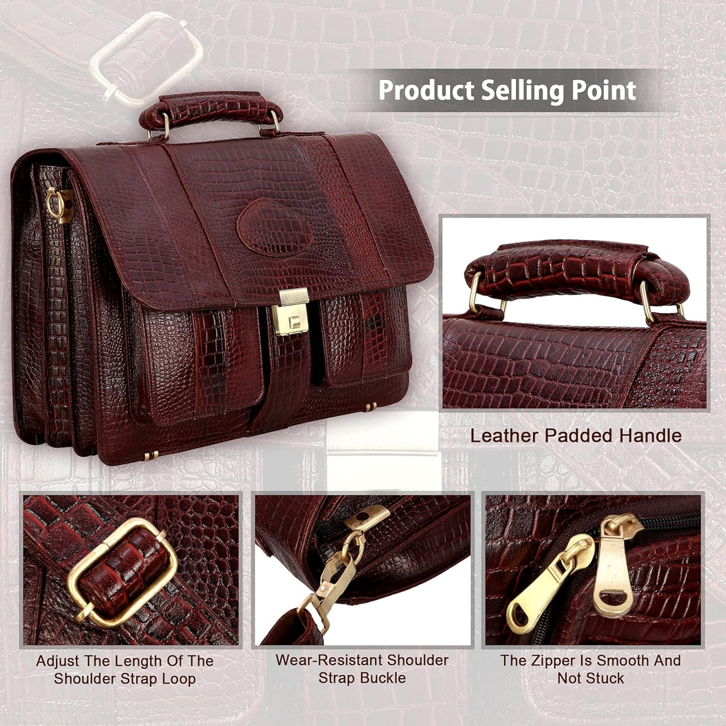 Premium Croc Brown Leather Office & Messenger Bag LB008 - Leather Safari