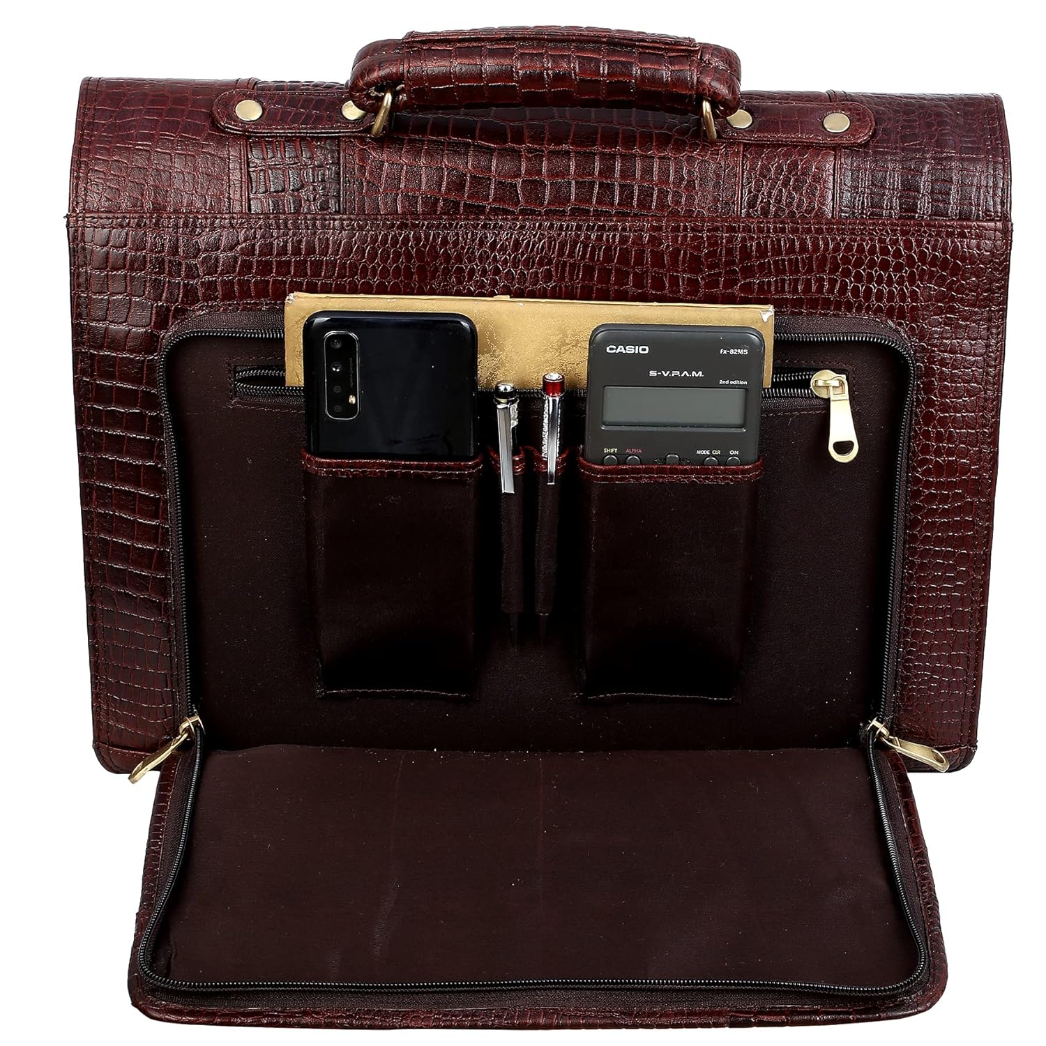 Premium Croc Brown Leather Office & Messenger Bag LB008 - Leather Safari