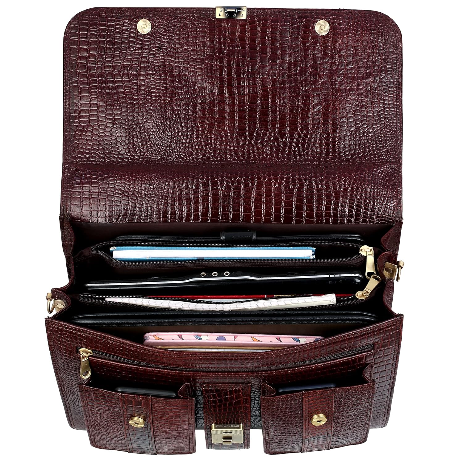 Premium Croc Brown Leather Office & Messenger Bag LB008 - Leather Safari