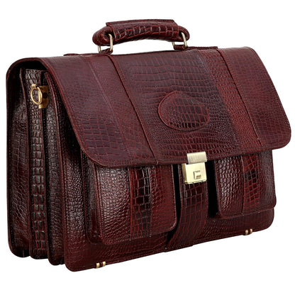 Premium Croc Brown Leather Office & Messenger Bag LB008 - Leather Safari