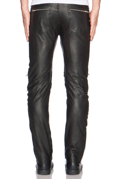 Men’s Slim Fit Leather Pants with Edgy Zipper Accents MP24