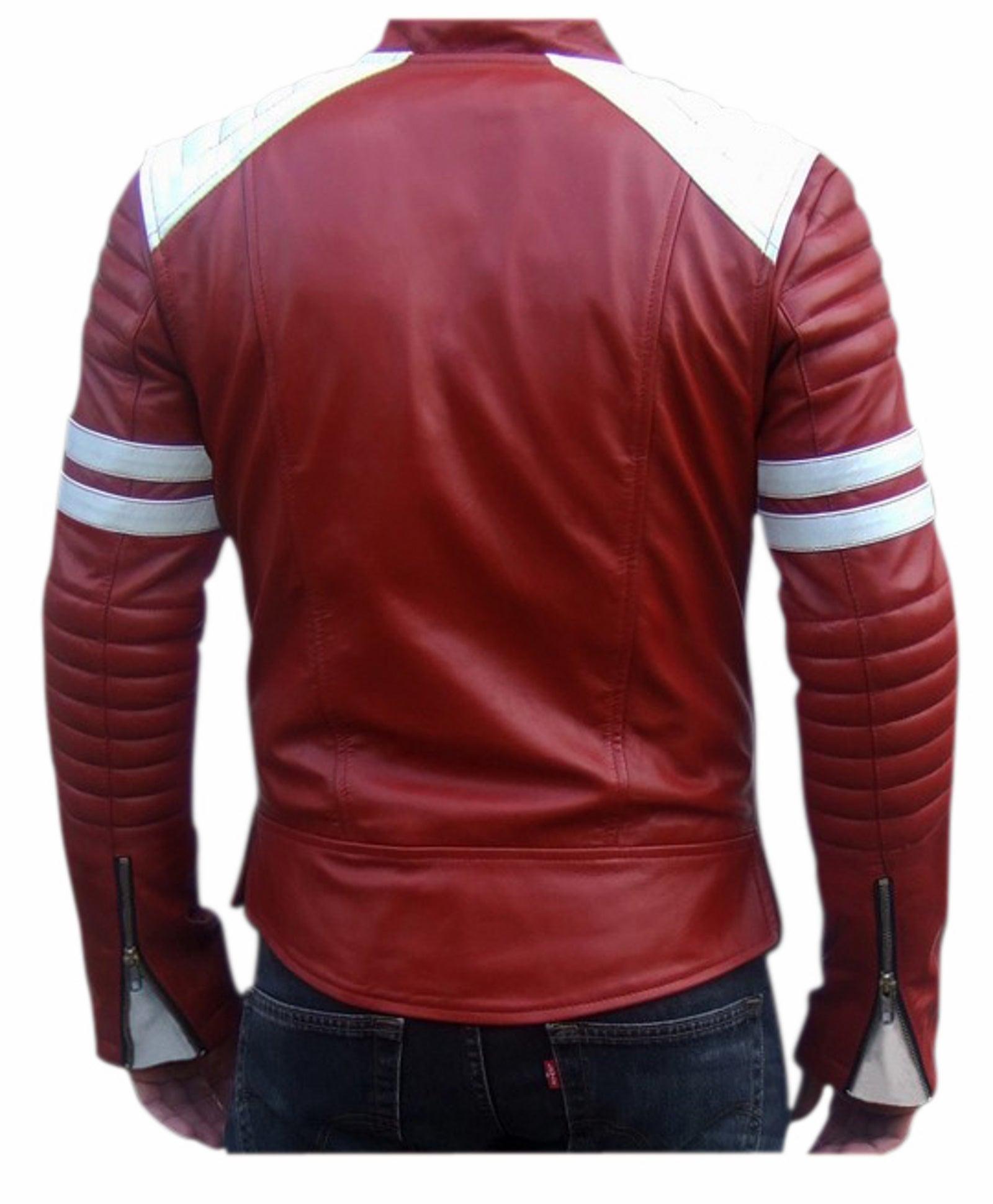 Men's Motorcycle Leather Jacket Red MJ007 - Leather Safari