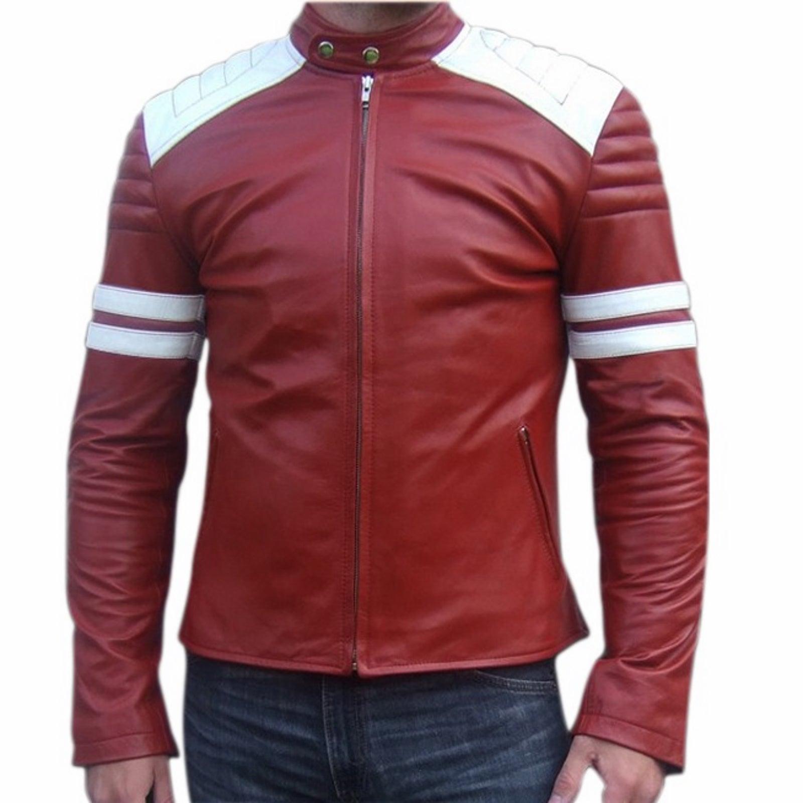 Men's Motorcycle Leather Jacket Red MJ007 - Leather Safari