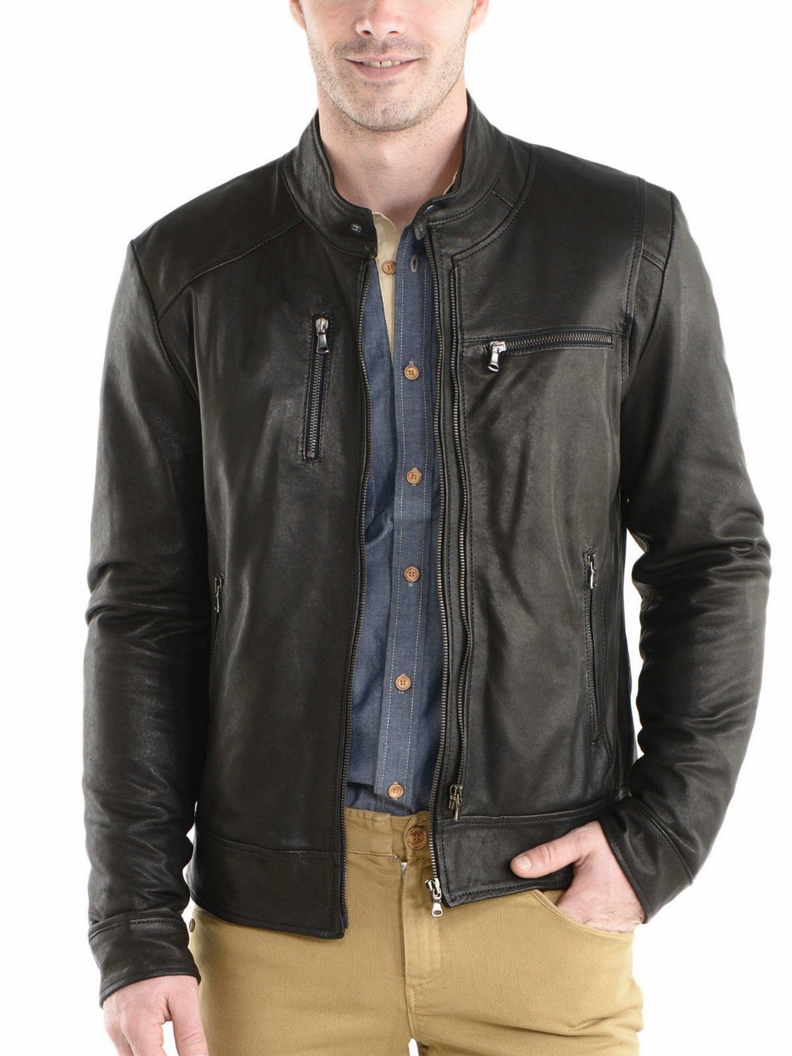 Men's Motorcycle Leather Jacket Black MJ008 - Leather Safari