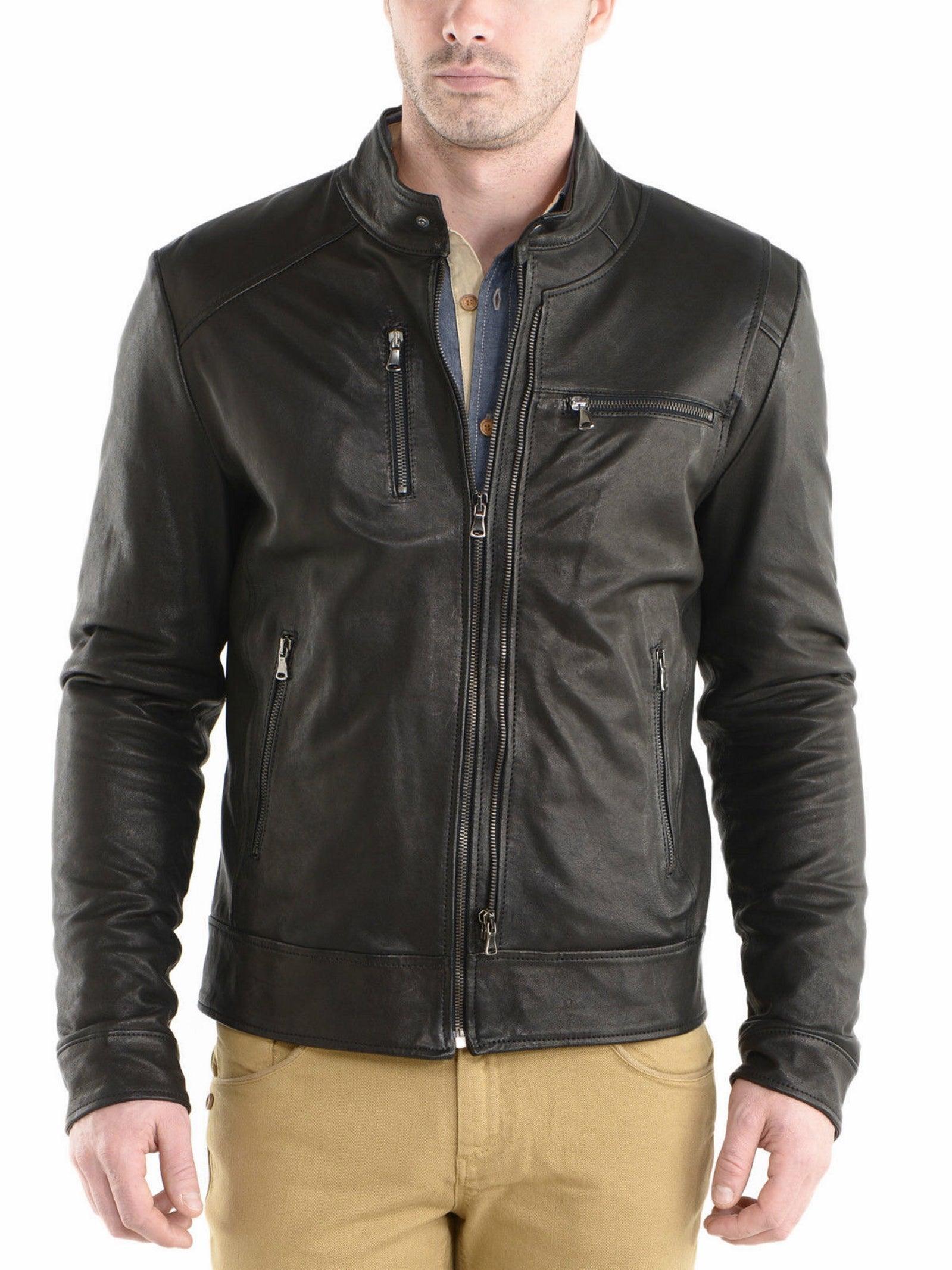 Men's Motorcycle Leather Jacket Black MJ008 - Leather Safari