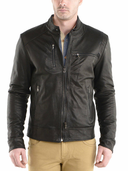 Men's Motorcycle Leather Jacket Black MJ008 - Leather Safari