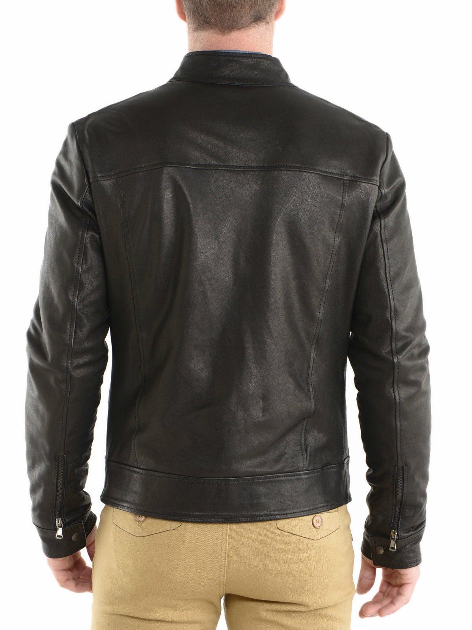Men's Motorcycle Leather Jacket Black MJ008 - Leather Safari