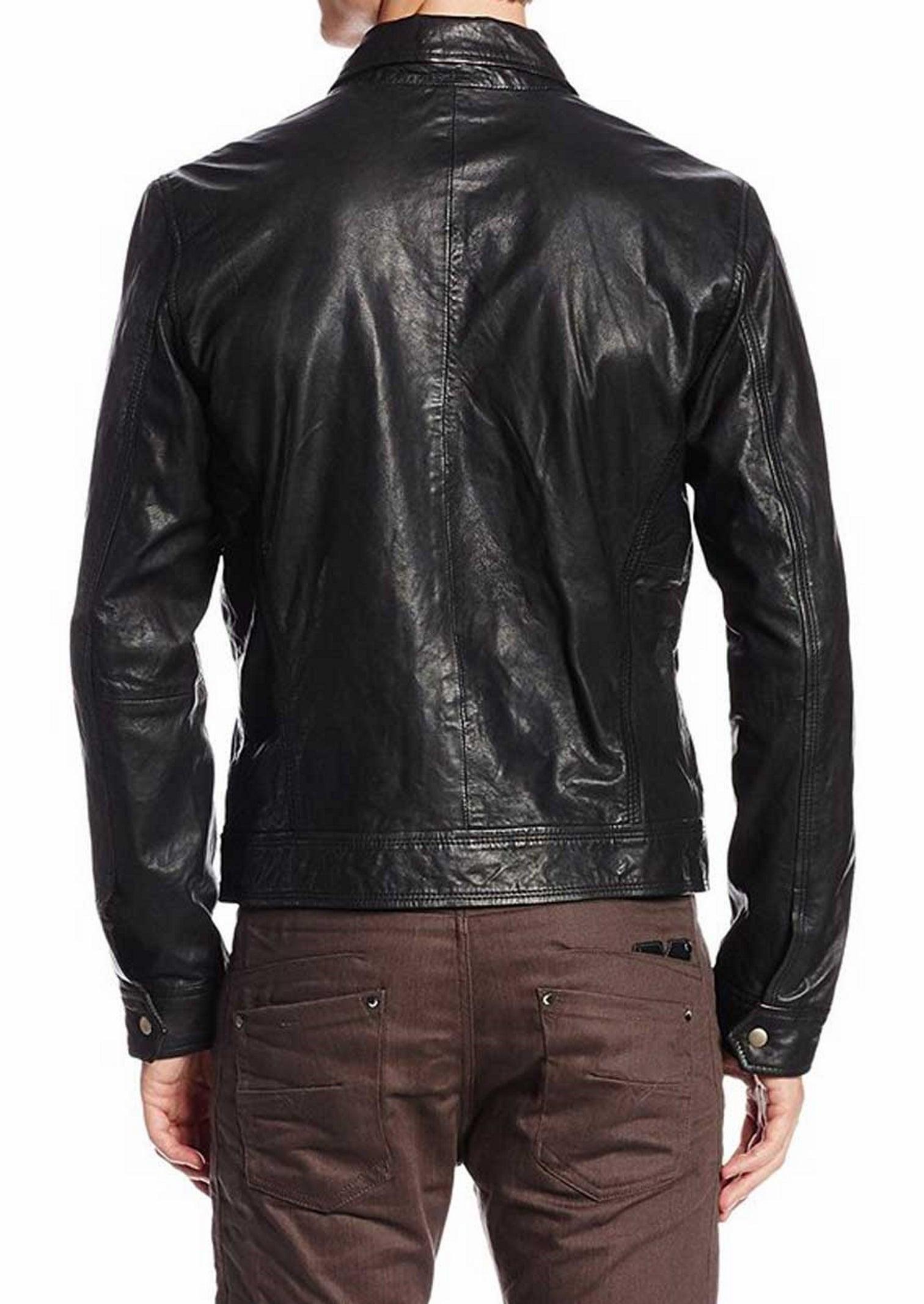 Men's Motorcycle Leather Jacket Black MJ014 - Leather Safari