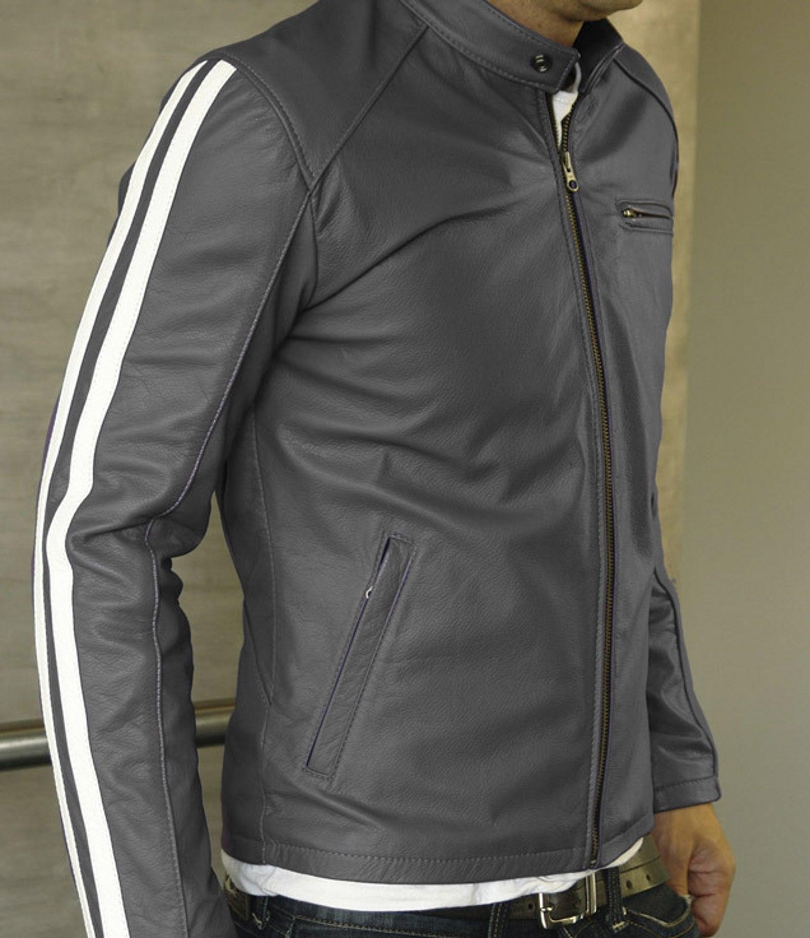 Men's Motorcycle Leather Jacket Gray MJ009 - Leather Safari