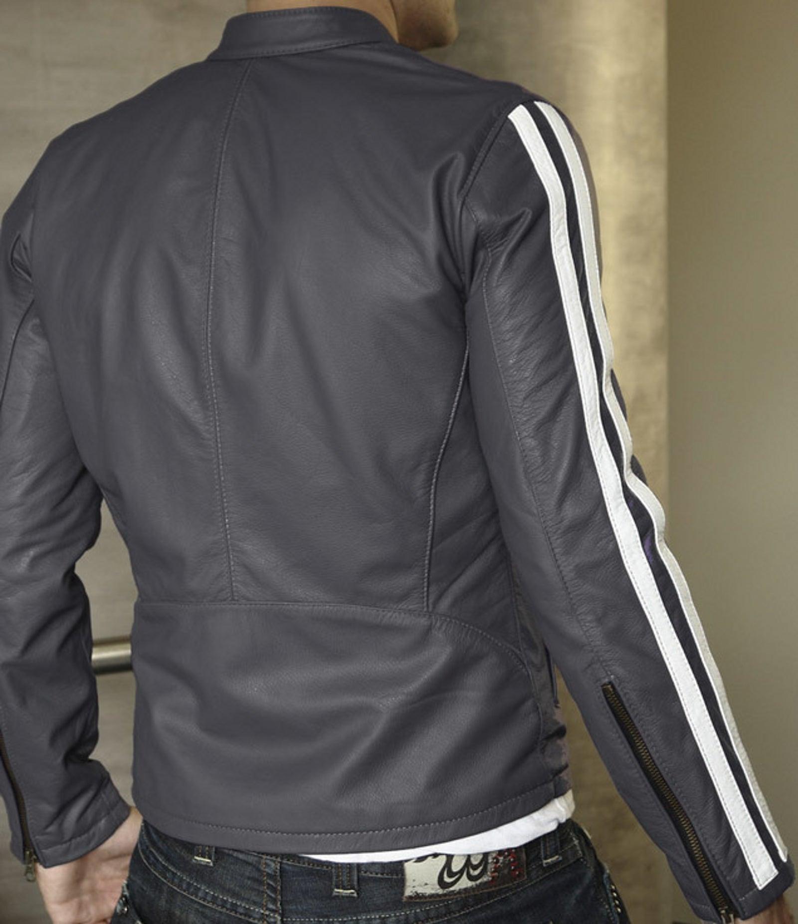 Men's Motorcycle Leather Jacket Gray MJ009 - Leather Safari