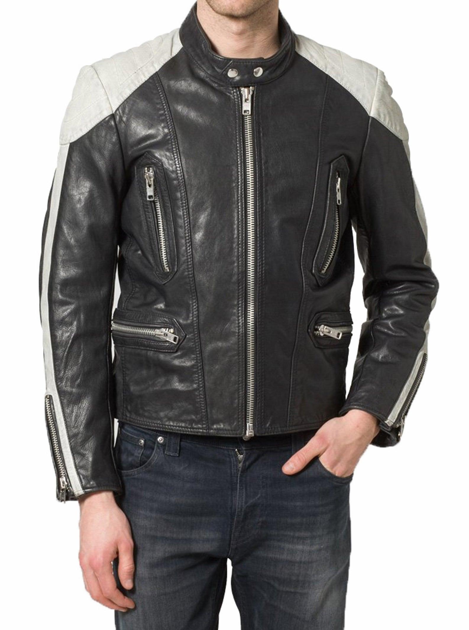 Men's Motorcycle Leather Jacket Black MJ012 - Leather Safari