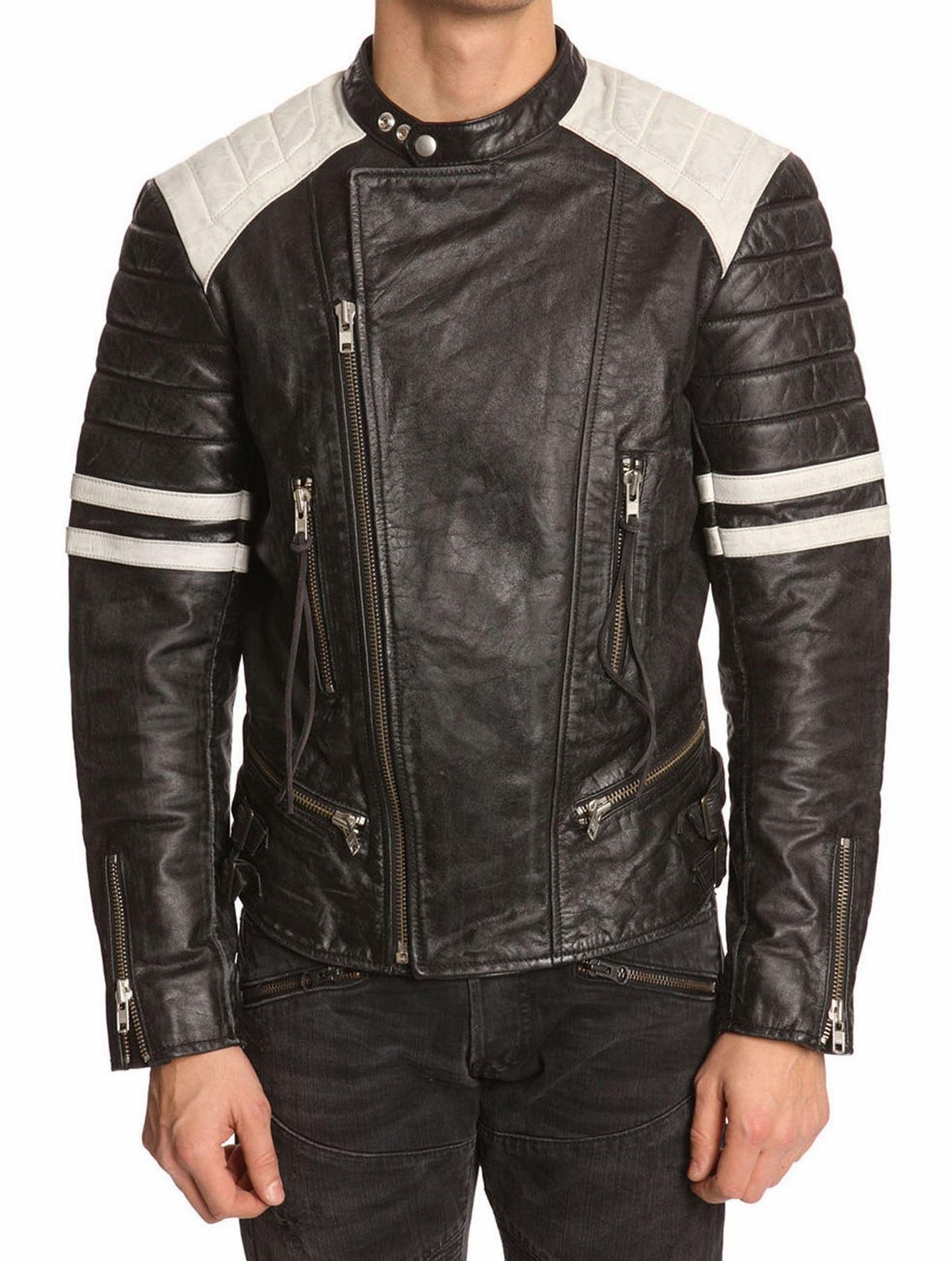 Men's Motorcycle Leather Jacket Black MJ015 - Leather Safari
