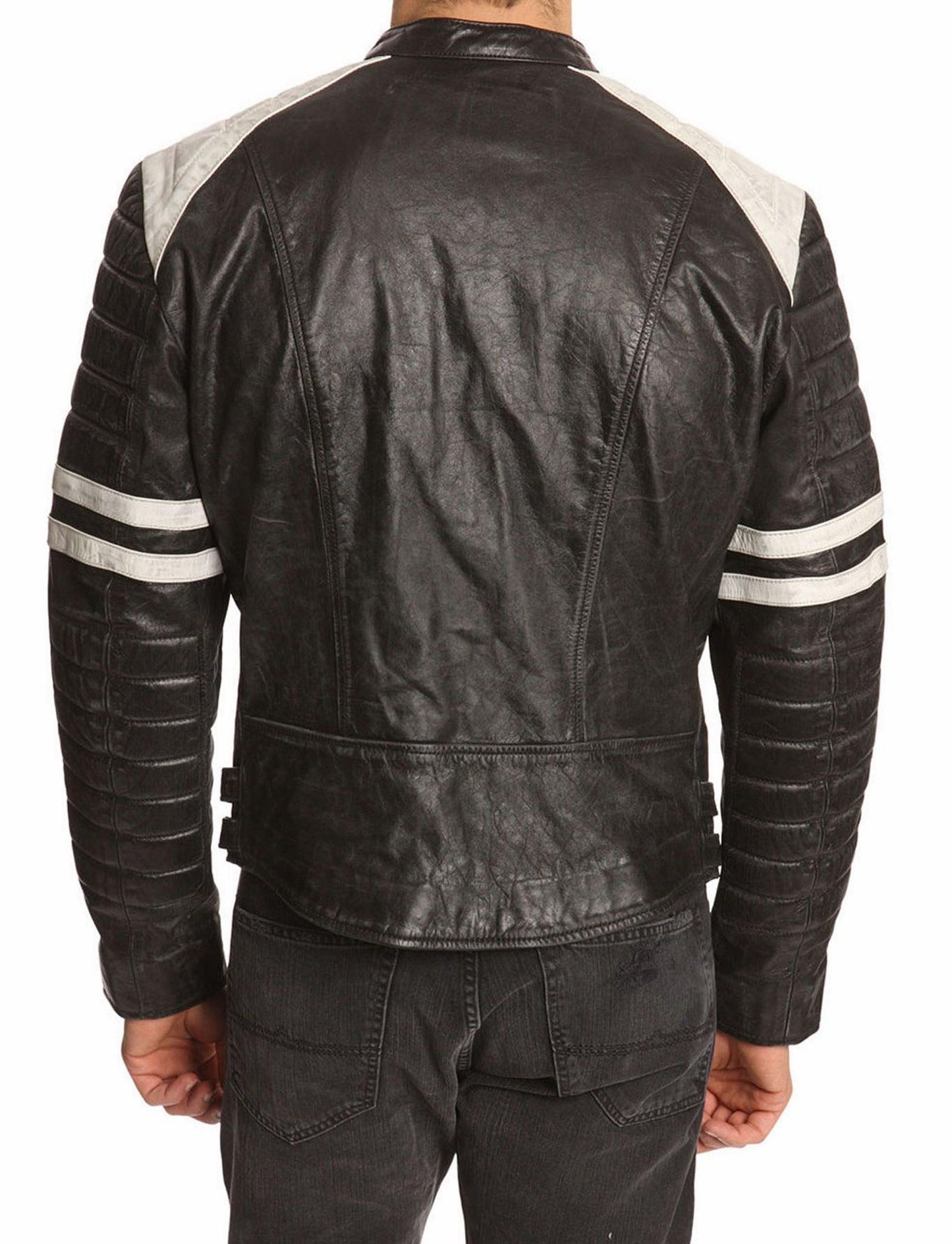 Men's Motorcycle Leather Jacket Black MJ015 - Leather Safari