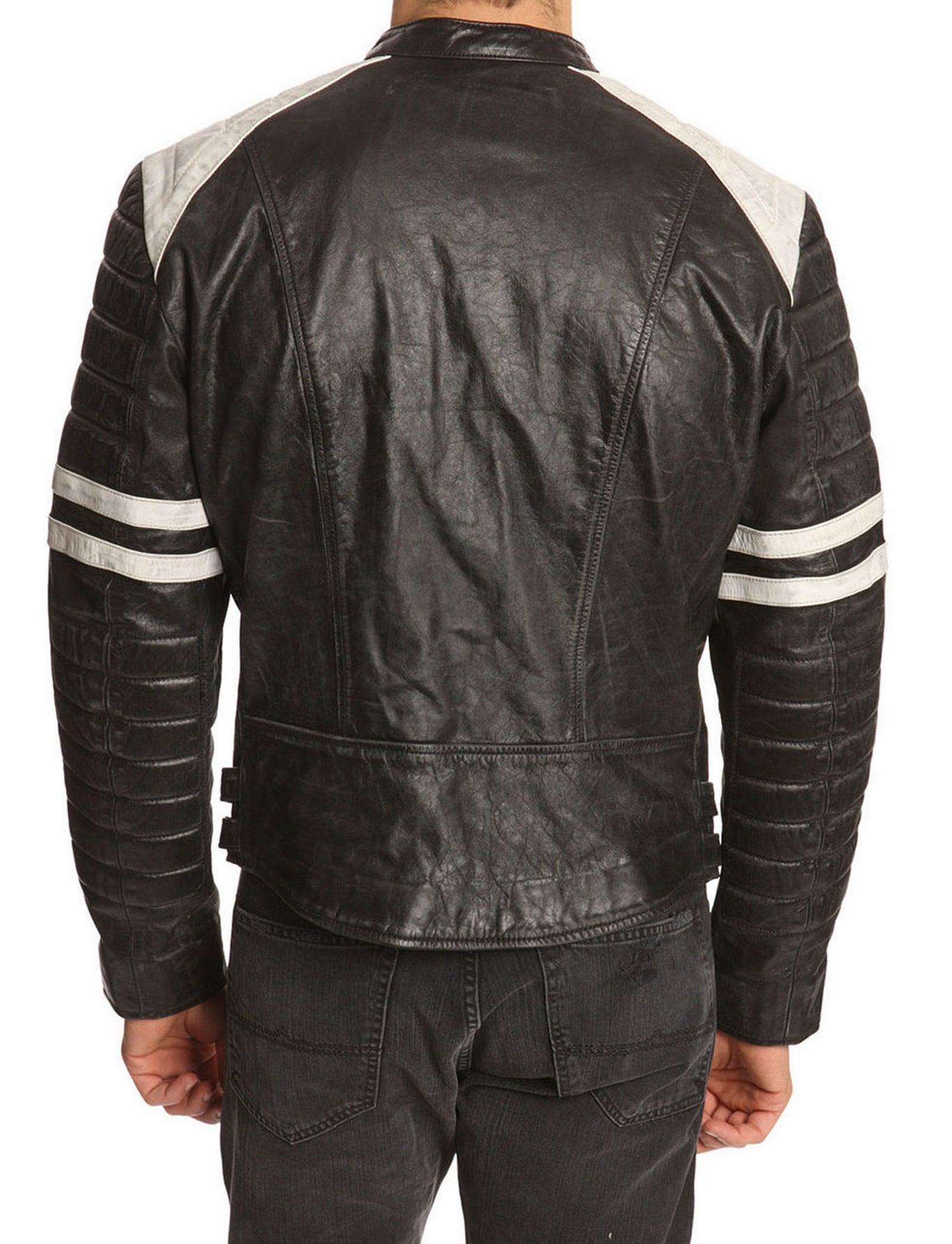 Men's Motorcycle Leather Jacket Black MJ015 - Leather Safari