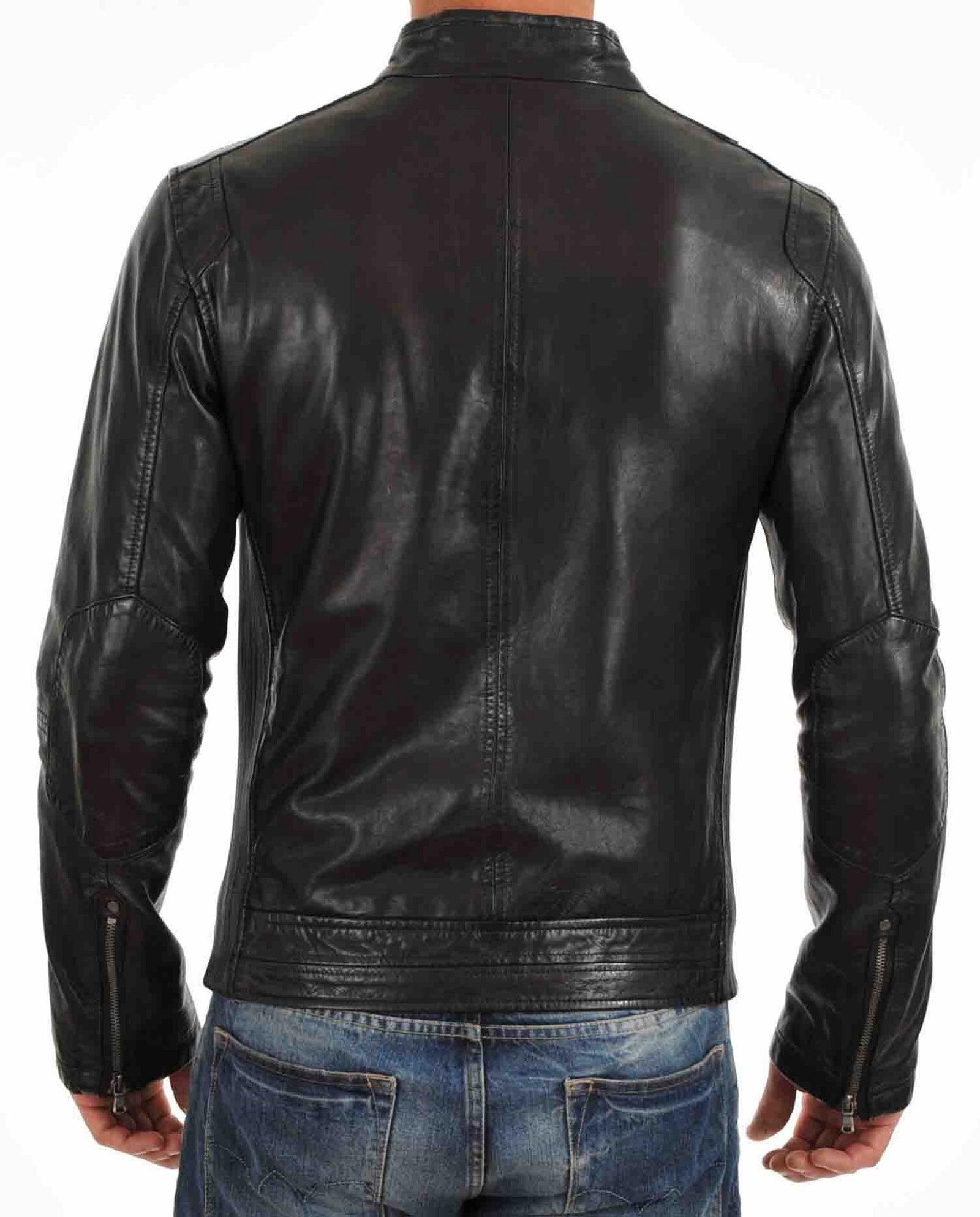 Men's Motorcycle Leather Jacket Black MJ016 - Leather Safari